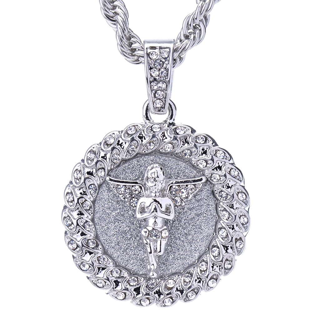 metaltree98 Iced Out Gold/Silver Toned Angel Medallion